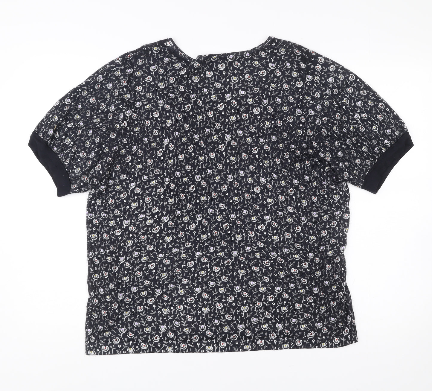 Next Womens Black Floral Short Sleeve Viscose Blouse Size L