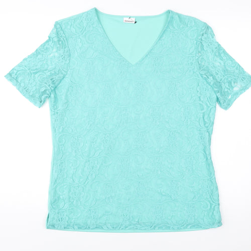 Damart Women’s Blue Lace V-Neck Short Sleeve T-Shirt Top M