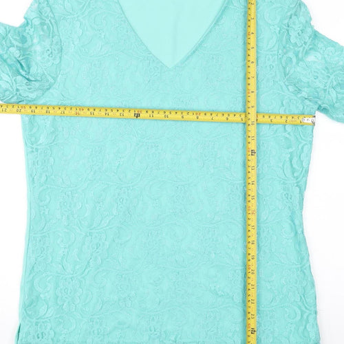 Damart Women’s Blue Lace V-Neck Short Sleeve T-Shirt Top M