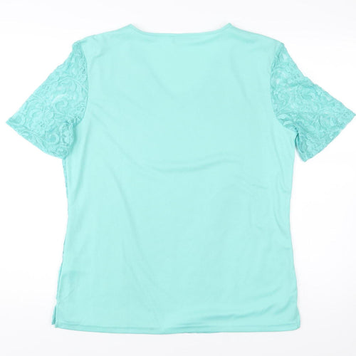 Damart Women’s Blue Lace V-Neck Short Sleeve T-Shirt Top M
