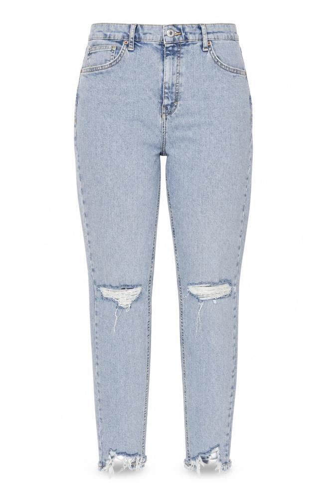 Topshop Women’s Blue Distressed Mom Jeans Size 12 High Rise