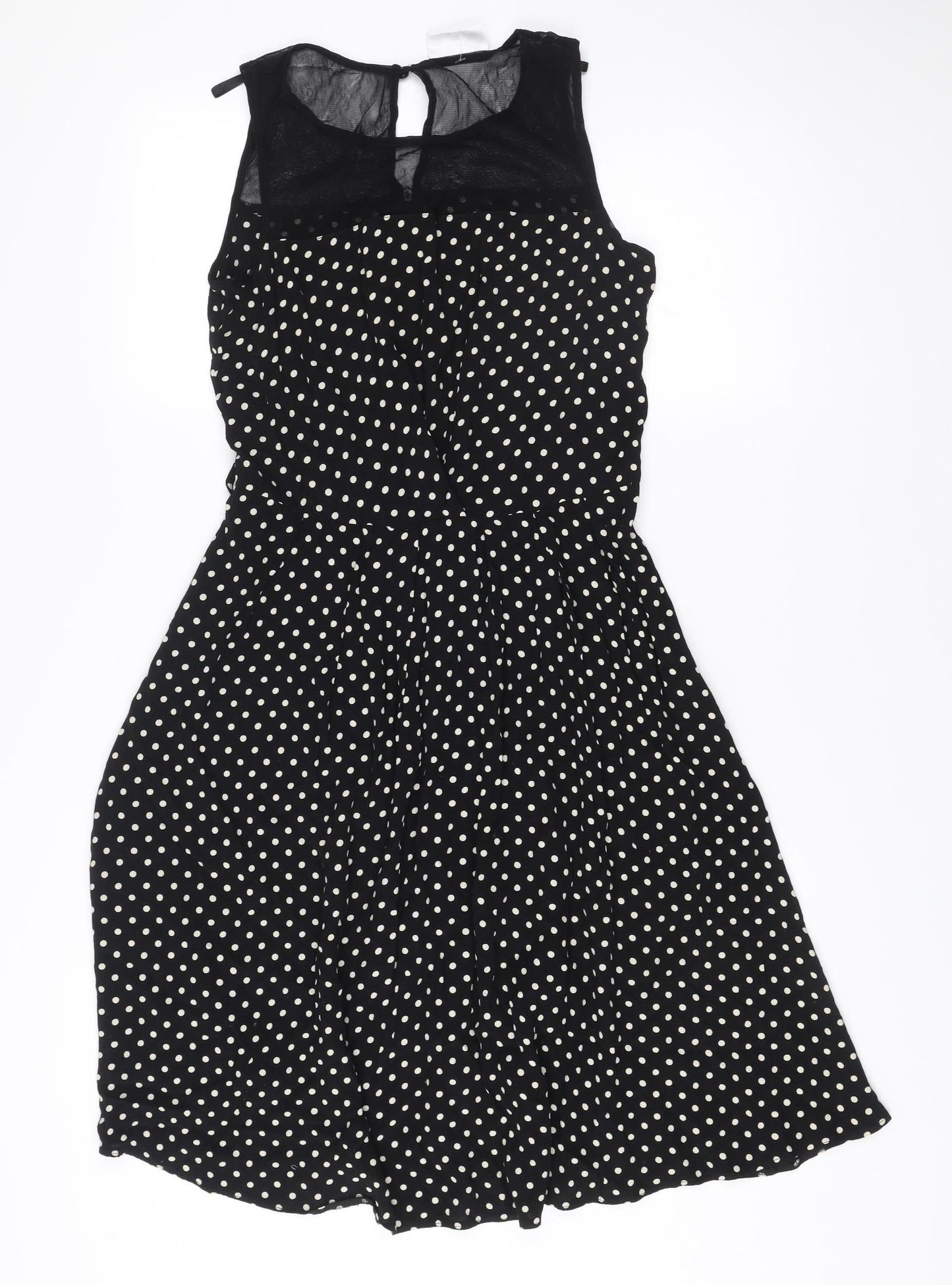 Wallis Petite Women's Black Polka Dot Fit & Flare Dress Size 10