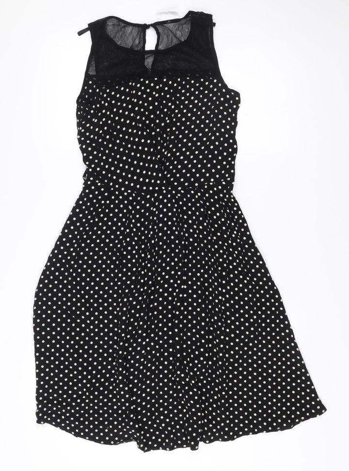 Wallis Petite Women's Black Polka Dot Fit & Flare Dress Size 10