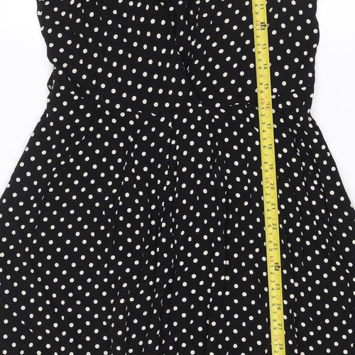 Wallis Petite Women's Black Polka Dot Fit & Flare Dress Size 10