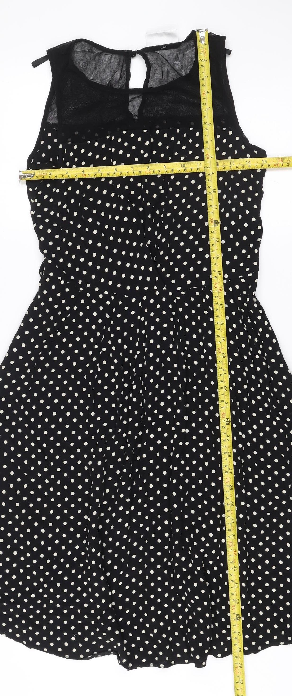 Wallis Petite Women's Black Polka Dot Fit & Flare Dress Size 10