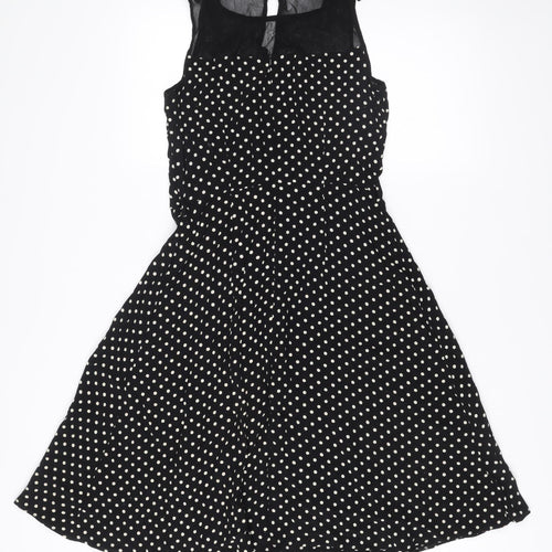 Wallis Petite Women's Black Polka Dot Fit & Flare Dress Size 10