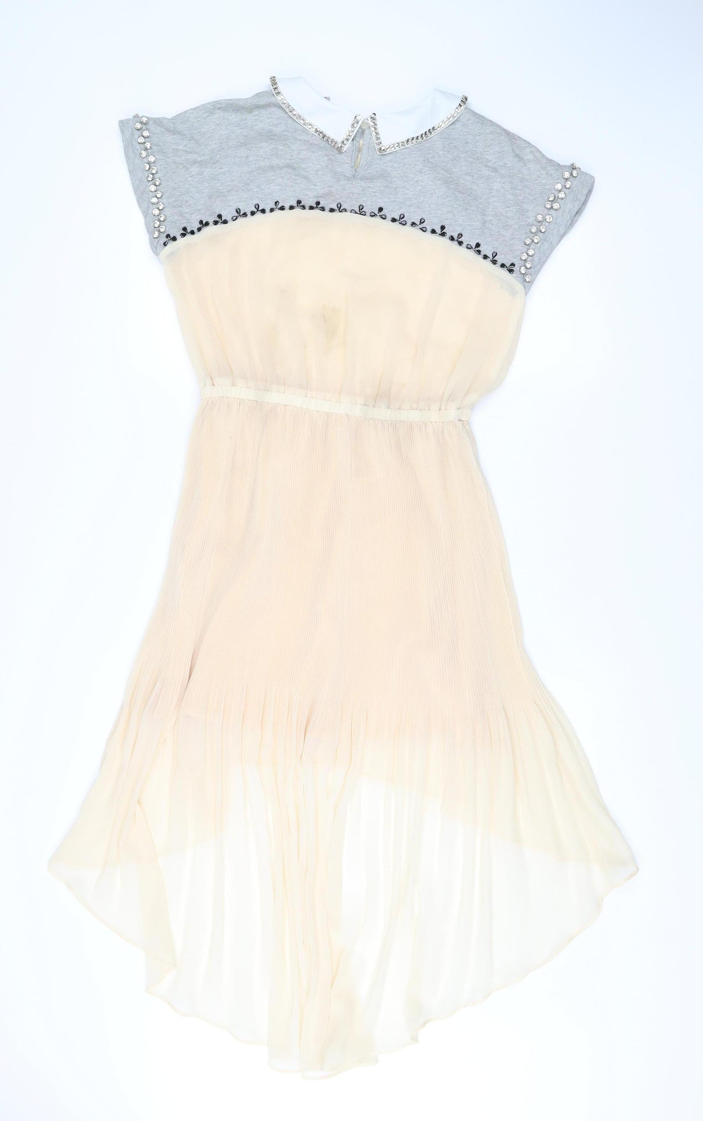 Ci Ci London Womens Beige Grey A-Line Dress Size S Collared Beaded Party