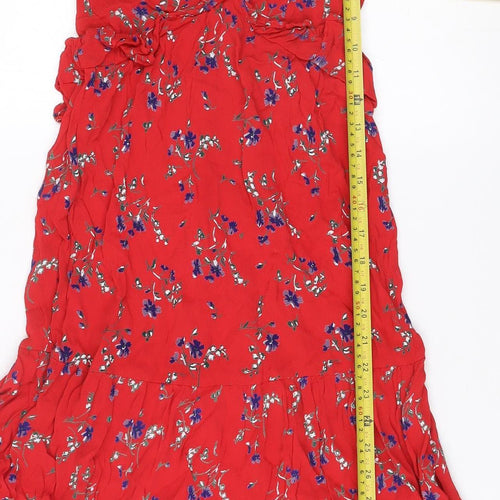 ASOS Women's Red Floral Midi Wrap Dress Size 8 Long Sleeve V-Neck