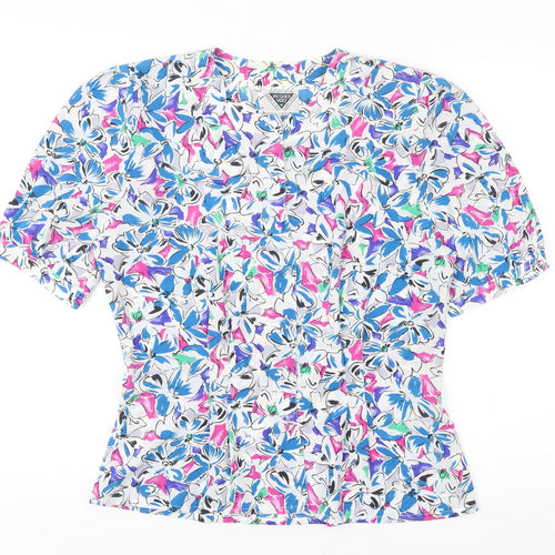 Jacques Vert Womens Multicoloured Floral Blouse Size M Short Sleeve V-Neck Polyester