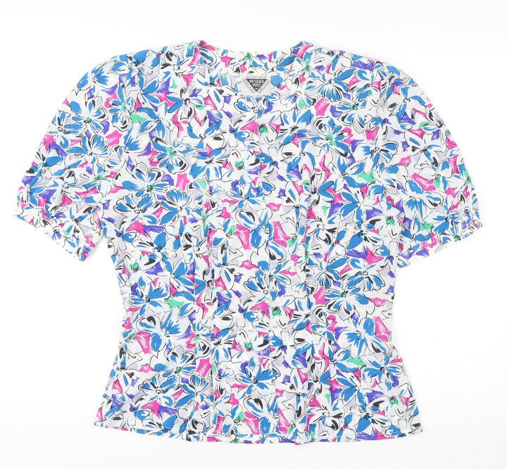 Jacques Vert Womens Multicoloured Floral Blouse Size M Short Sleeve V-Neck Polyester