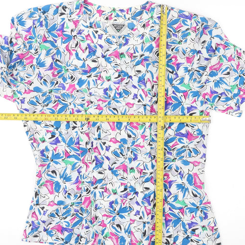 Jacques Vert Womens Multicoloured Floral Blouse Size M Short Sleeve V-Neck Polyester