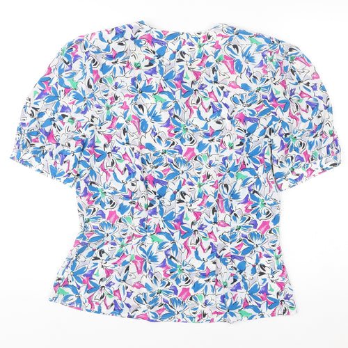Jacques Vert Womens Multicoloured Floral Blouse Size M Short Sleeve V-Neck Polyester