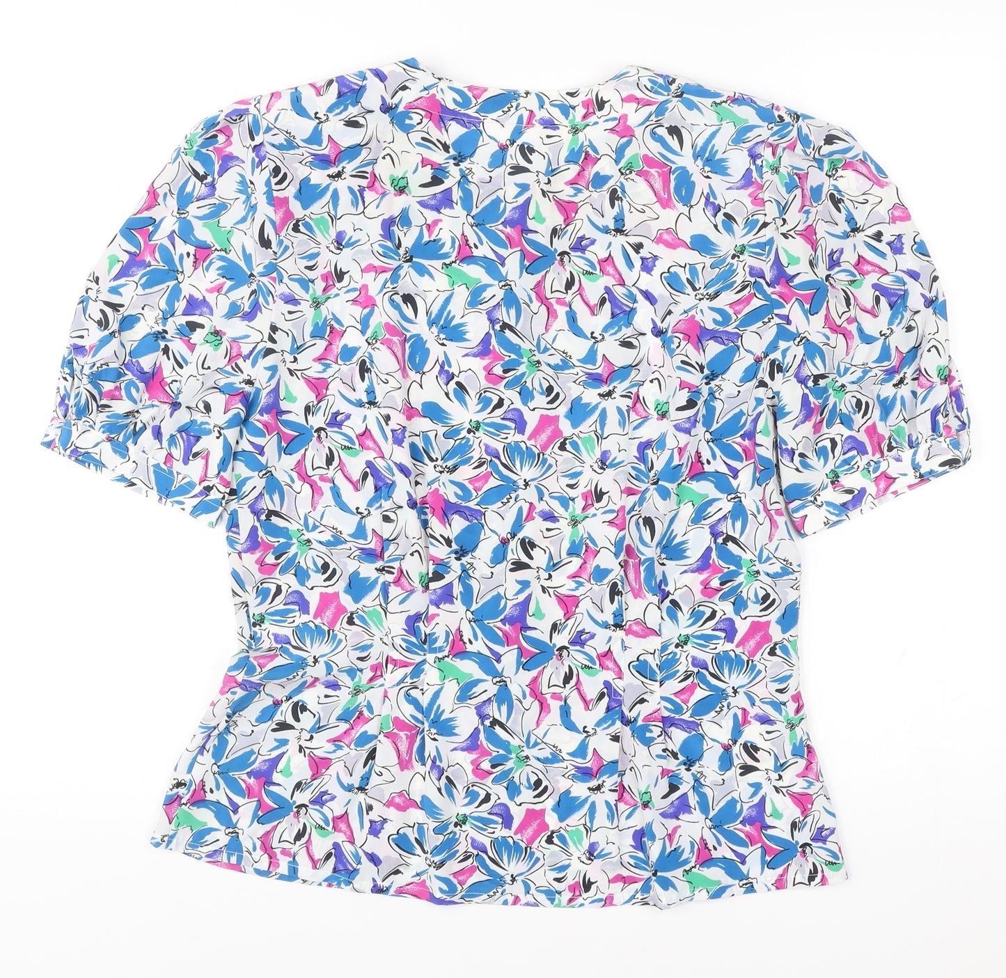 Jacques Vert Womens Multicoloured Floral Blouse Size M Short Sleeve V-Neck Polyester