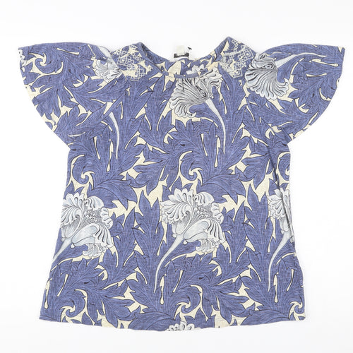 Next Womens Blue Floral Cotton Blouse Size 10 Tunic Style