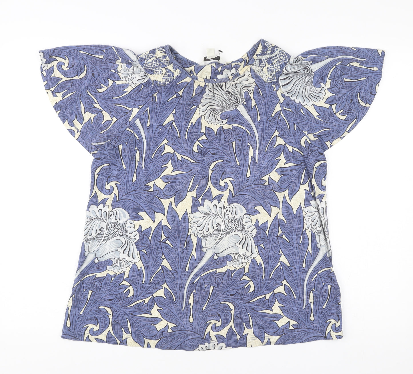 Next Womens Blue Floral Cotton Blouse Size 10 Tunic Style