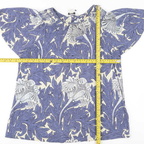 Next Womens Blue Floral Cotton Blouse Size 10 Tunic Style