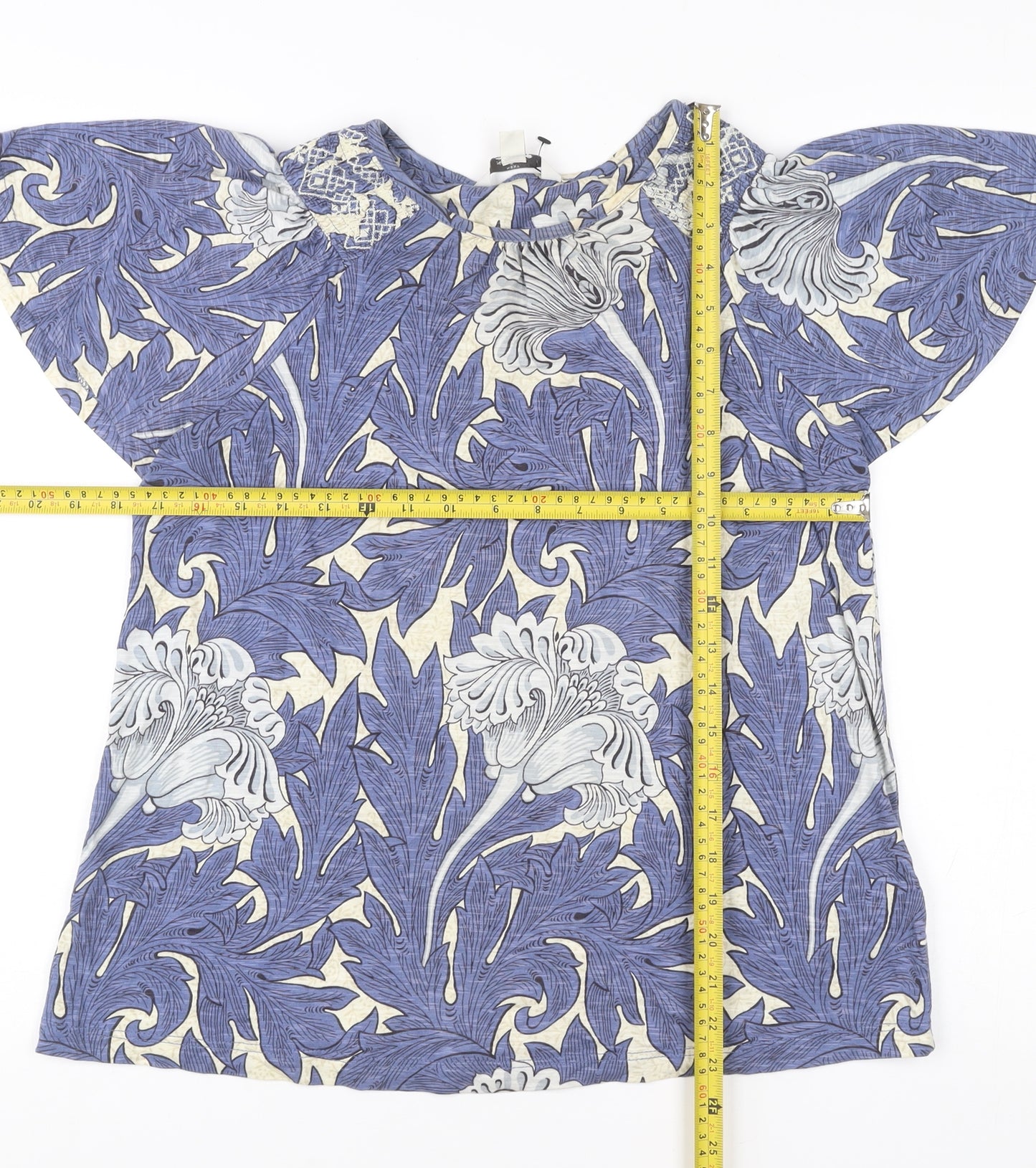 Next Womens Blue Floral Cotton Blouse Size 10 Tunic Style
