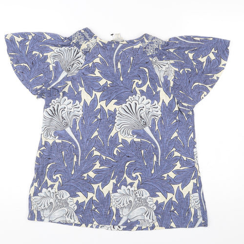 Next Womens Blue Floral Cotton Blouse Size 10 Tunic Style