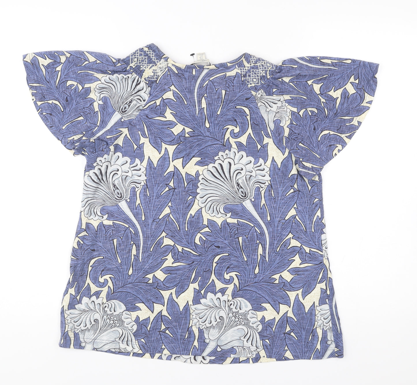 Next Womens Blue Floral Cotton Blouse Size 10 Tunic Style