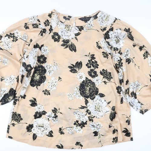 Dorothy Perkins Women’s Beige Floral Blouse Size 16 Puff Sleeve