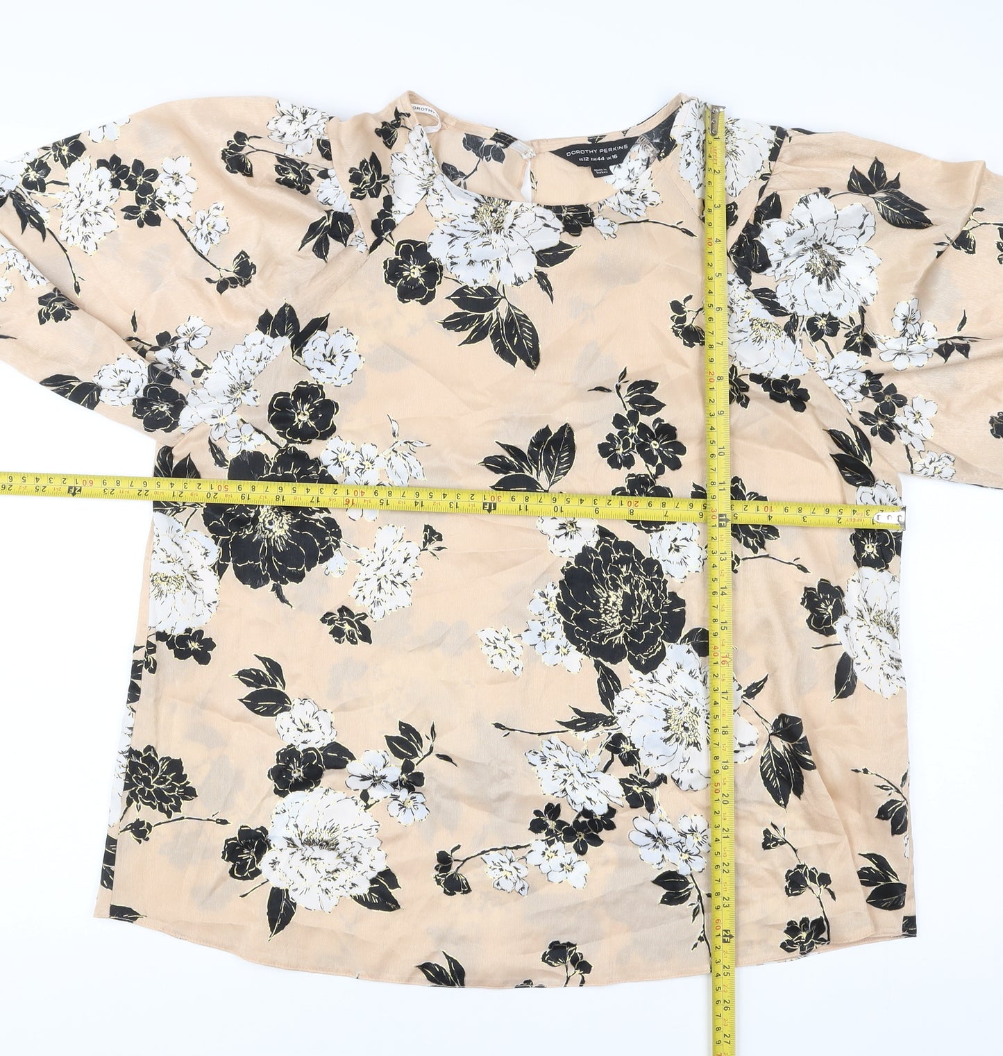 Dorothy Perkins Women’s Beige Floral Blouse Size 16 Puff Sleeve