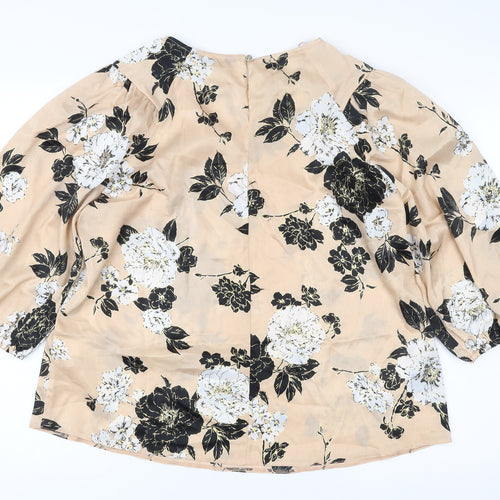 Dorothy Perkins Women’s Beige Floral Blouse Size 16 Puff Sleeve