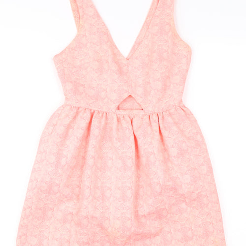 Zara Women Pink XS A-Line Sleeveless V-Neck Short Dress