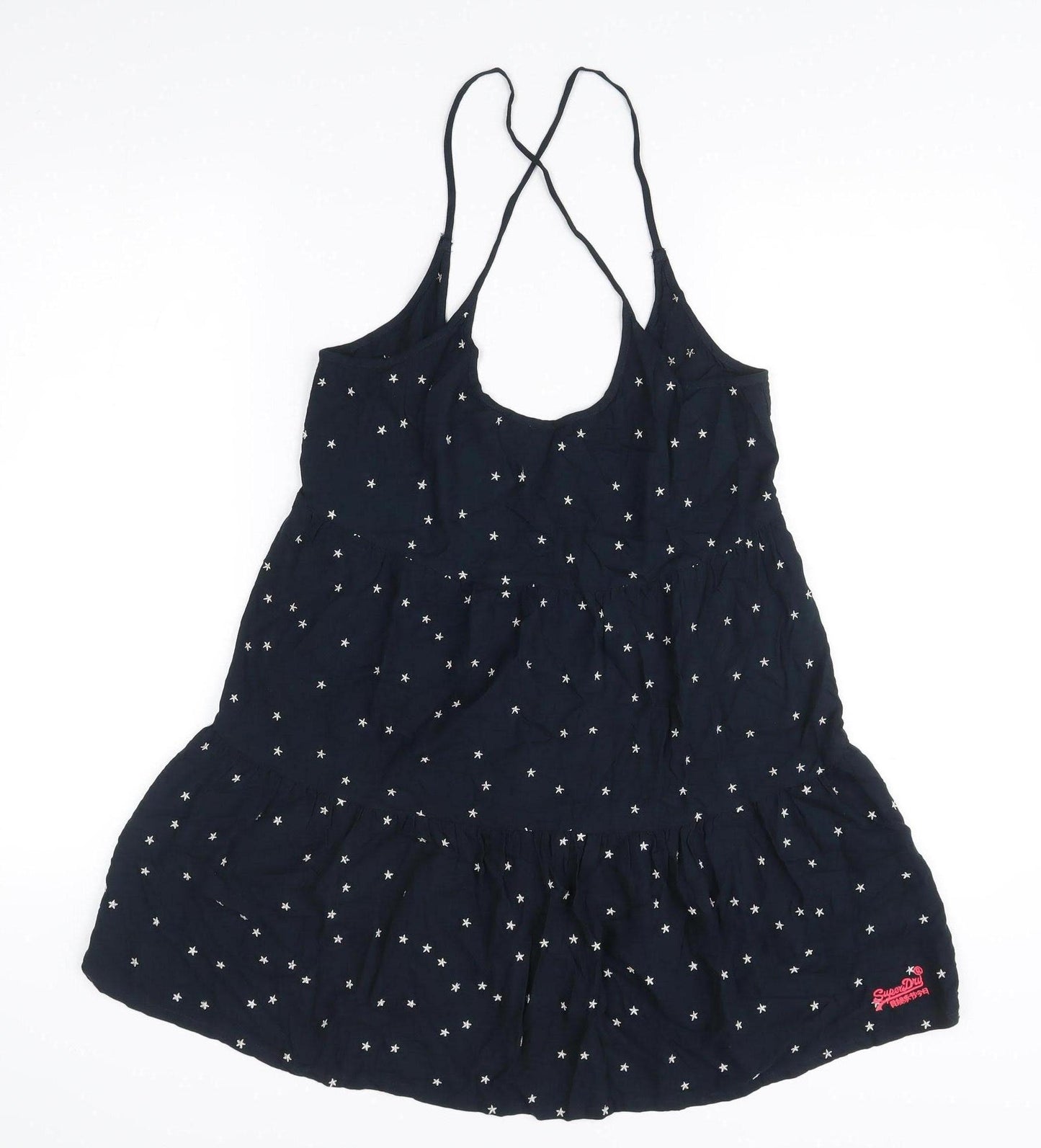 Superdry Womens Blue Star Embroidered Slip Dress Size S Summer Casual
