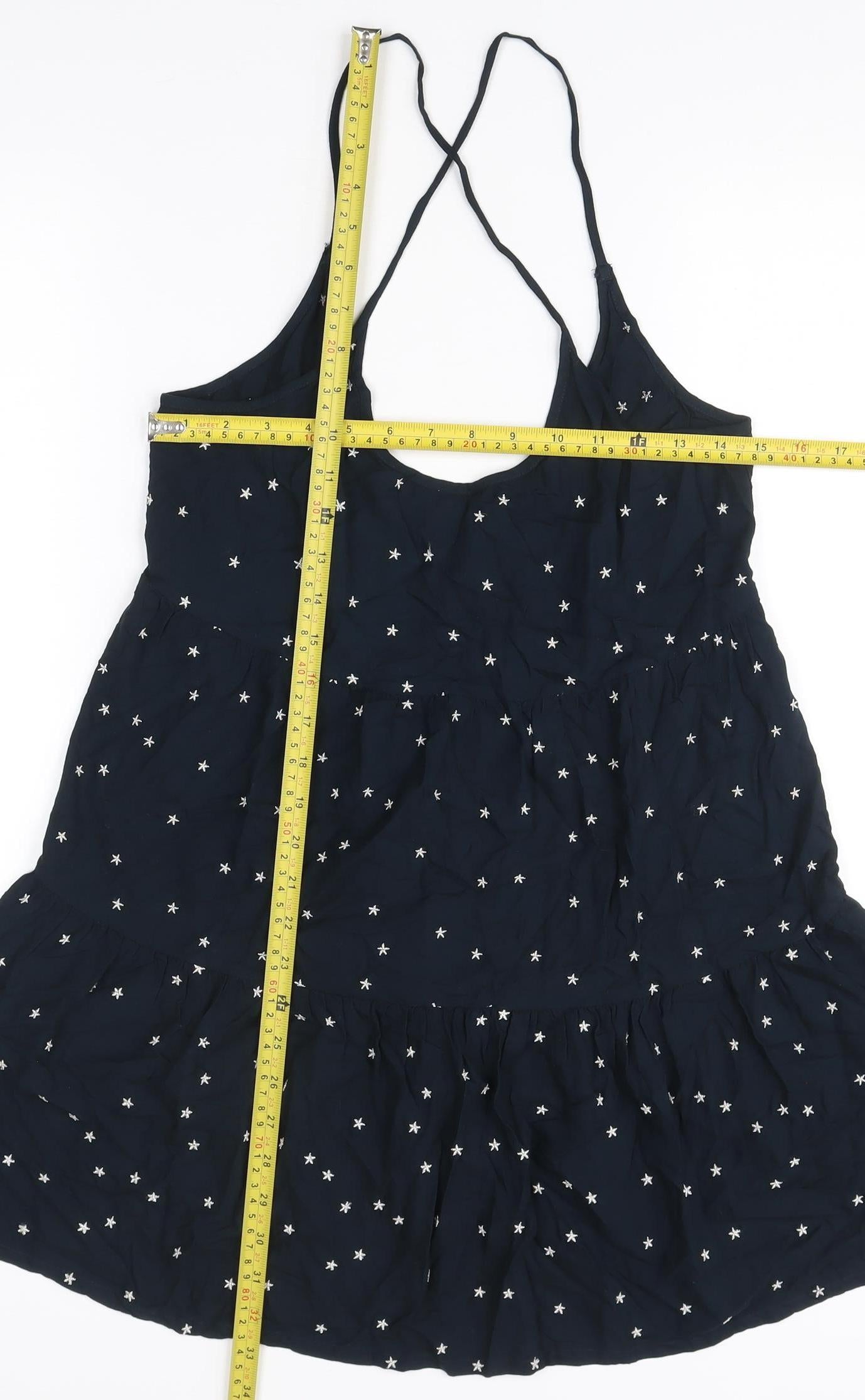 Superdry Womens Blue Star Embroidered Slip Dress Size S Summer Casual
