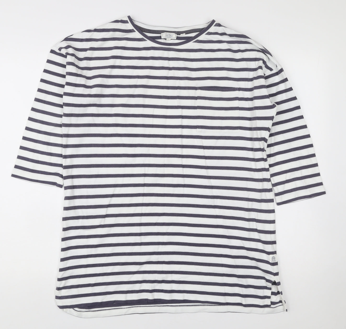 Fat Face Women’s White Navy Stripe 3/4 Sleeve Cotton T-Shirt Size 12