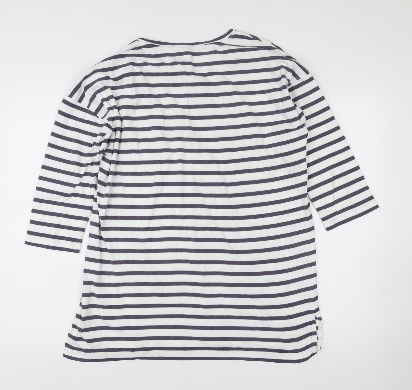 Fat Face Women’s White Navy Stripe 3/4 Sleeve Cotton T-Shirt Size 12