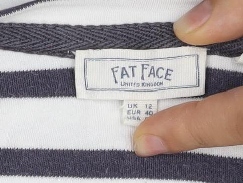 Fat Face Women’s White Navy Stripe 3/4 Sleeve Cotton T-Shirt Size 12