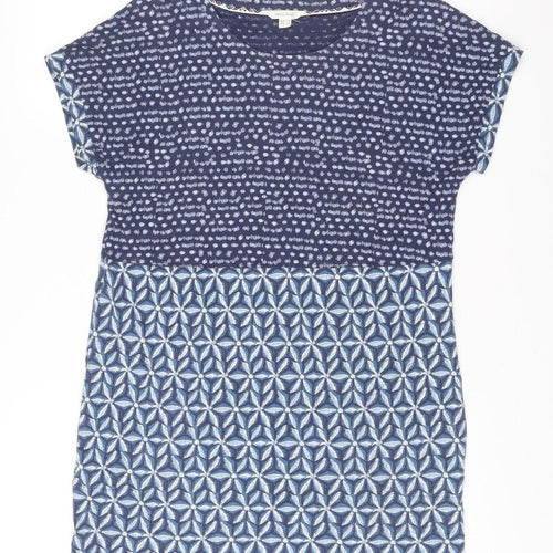White Stuff Women’s Blue Cotton Shift Dress Size 10 Geometric Print