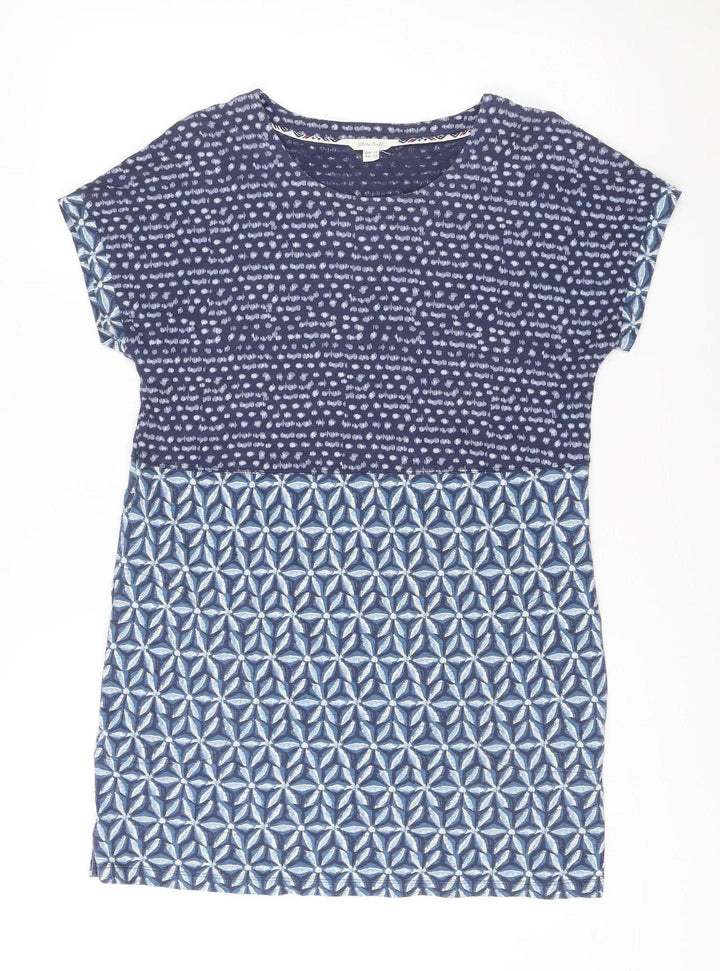 White Stuff Women’s Blue Cotton Shift Dress Size 10 Geometric Print