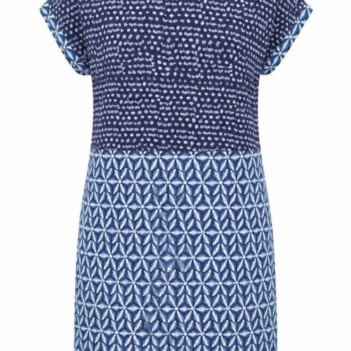 White Stuff Women’s Blue Cotton Shift Dress Size 10 Geometric Print