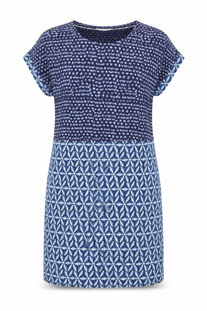 White Stuff Women’s Blue Cotton Shift Dress Size 10 Geometric Print