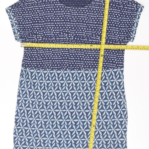 White Stuff Women’s Blue Cotton Shift Dress Size 10 Geometric Print