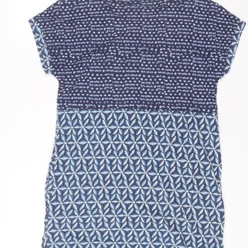 White Stuff Women’s Blue Cotton Shift Dress Size 10 Geometric Print