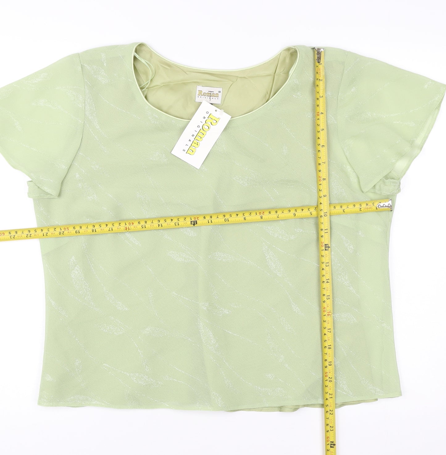Roman Originals Women Green Size 18 Scoop Neck Chiffon Blouse Top