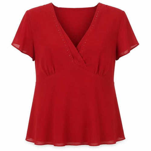 Roman Originals Women Red Size 18 Wrap Blouse V-Neck Short Sleeve