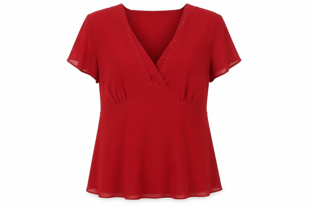 Roman Originals Women Red Size 18 Wrap Blouse V-Neck Short Sleeve