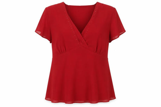 Front view of Roman Originals Women Red, size 18, Wrap Blouse V-Neck Short Sleeve