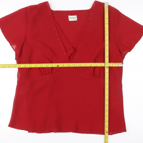 Roman Originals Women Red Size 18 Wrap Blouse V-Neck Short Sleeve