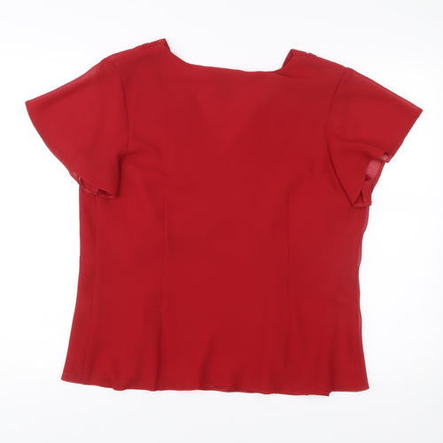 Roman Originals Women Red Size 18 Wrap Blouse V-Neck Short Sleeve