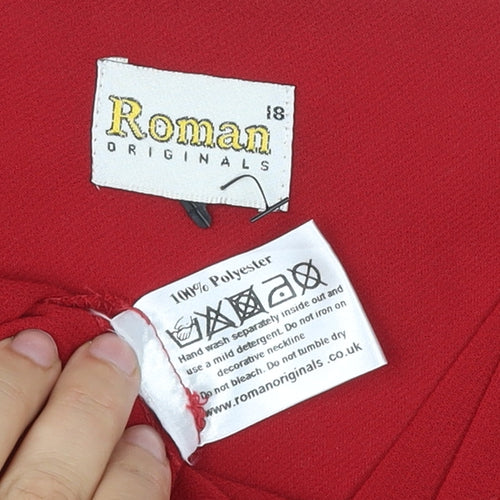 Roman Originals Women Red Size 18 Wrap Blouse V-Neck Short Sleeve