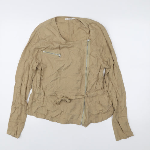 Stradivarius Women’s Beige Biker Style Jacket Size 10 Viscose