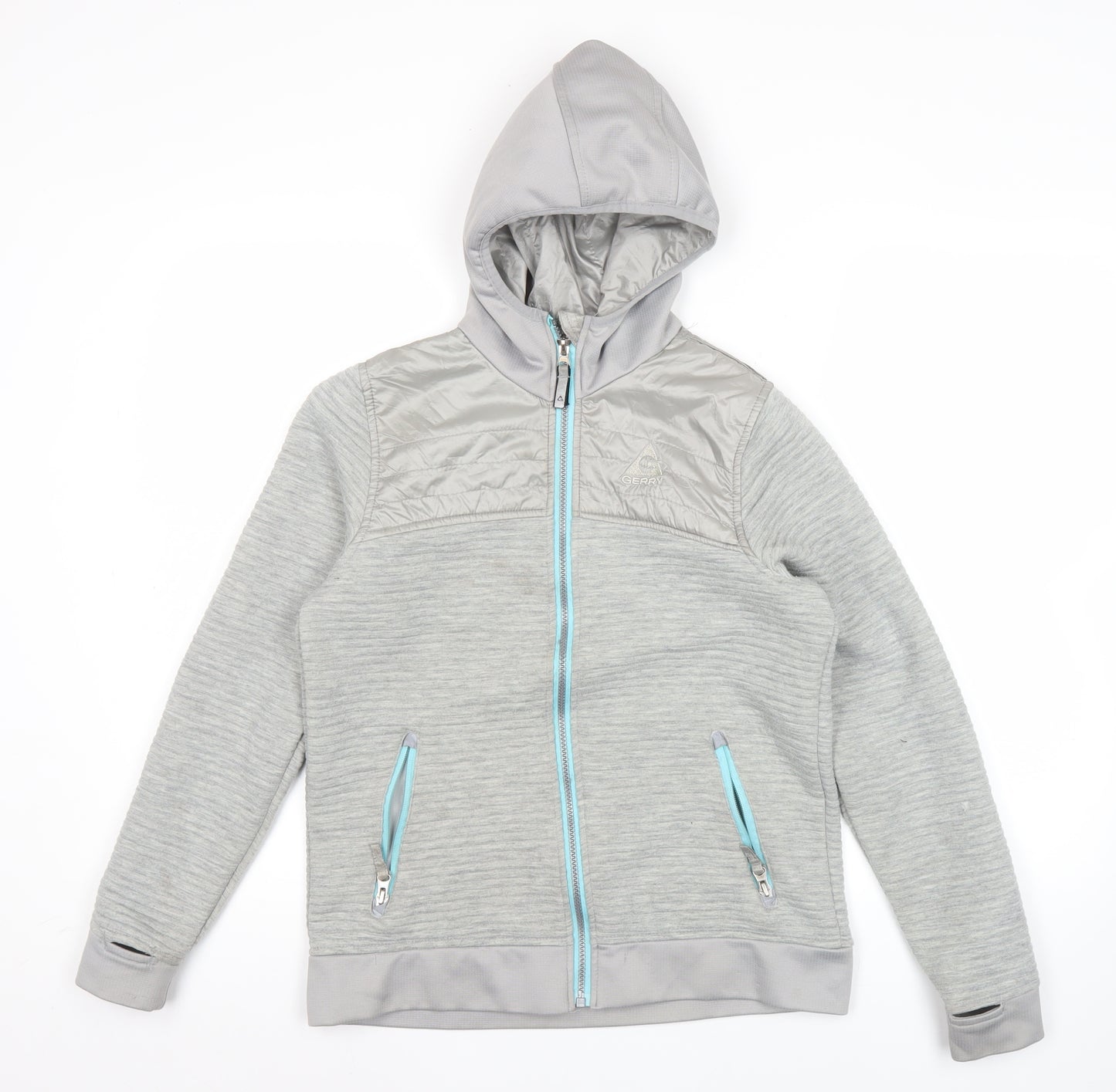 Gerry Boys Grey Hooded Full Zip Jacket L 13 Years Polyester Outdoor