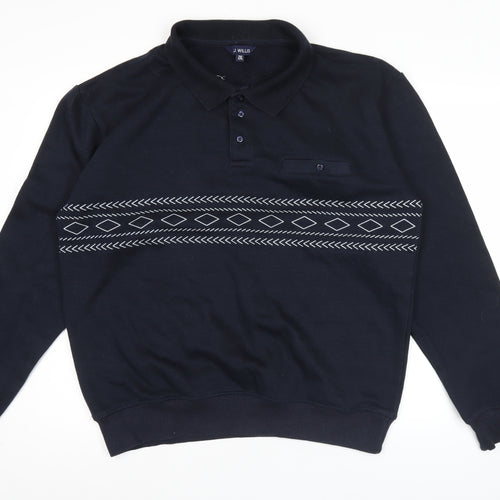 J.J. Willis Men's Black 2XL Henley Sweatshirt Geometric Cotton Blend
