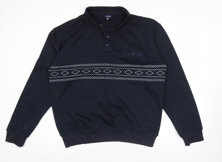 J.J. Willis Men's Black 2XL Henley Sweatshirt Geometric Cotton Blend