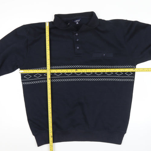 J.J. Willis Men's Black 2XL Henley Sweatshirt Geometric Cotton Blend